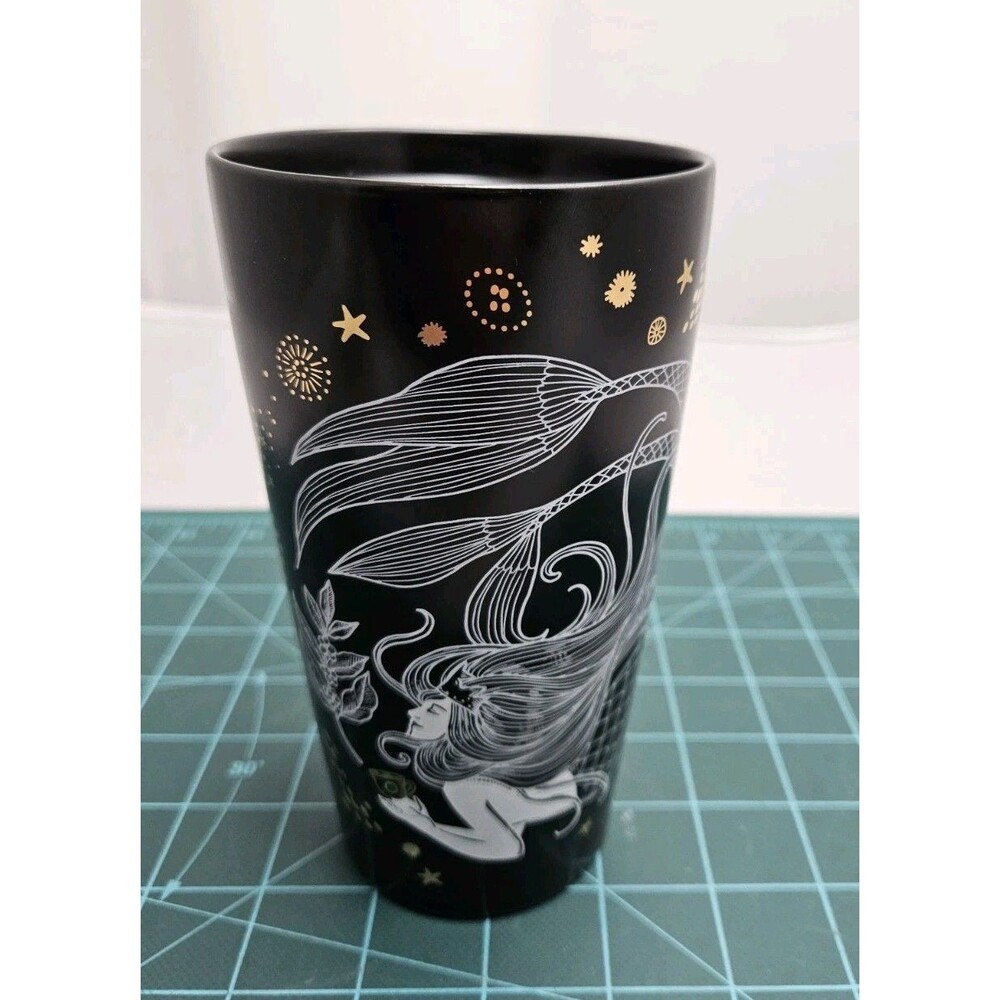 Starbucks 2019 Black & Gold Ceramic Mermaid Siren Travel Mug 12 oz - No Lid